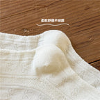 奶油色花邊蝴蝶結網眼中筒襪(五入組)