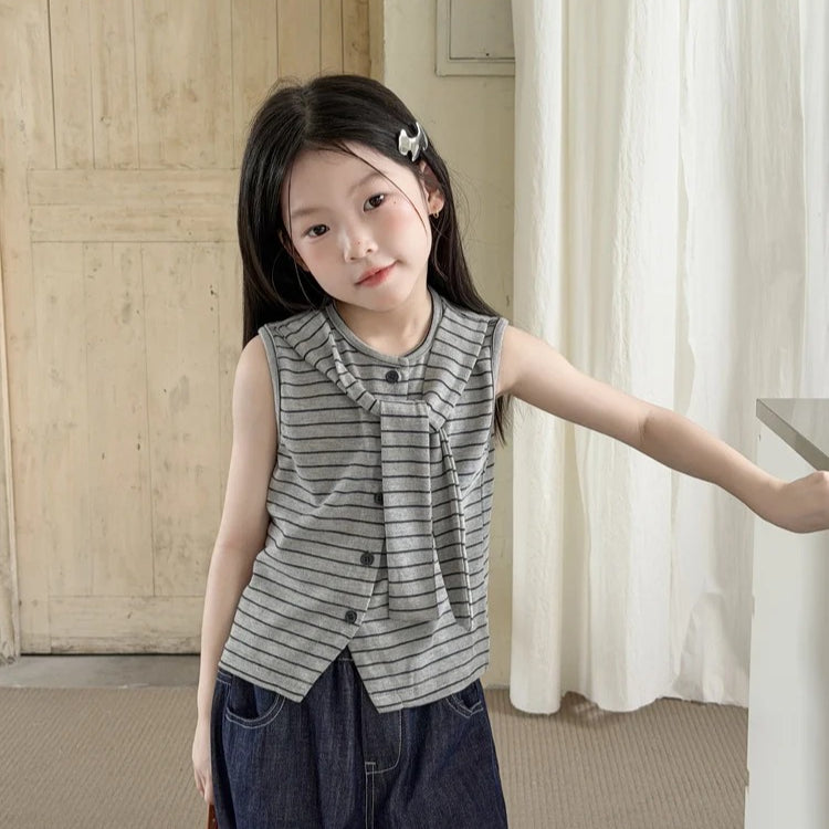 【100-170cm】韓系學院風假兩件披肩條紋背心