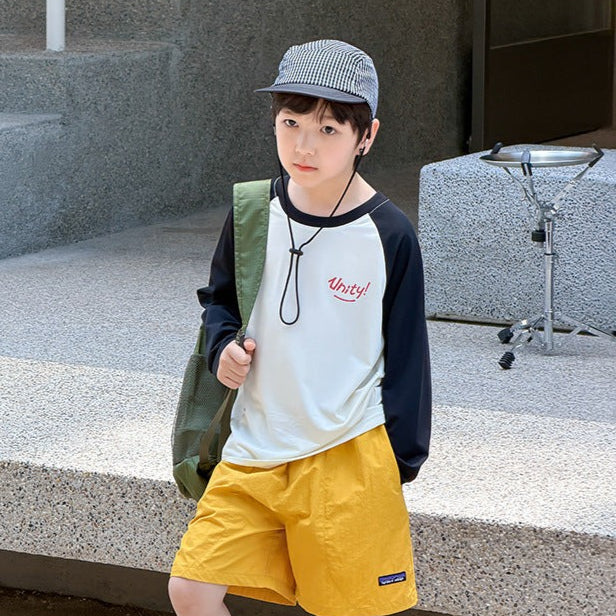 【100-170cm】3色-UPF50+字母撞色速乾涼爽防曬上衣