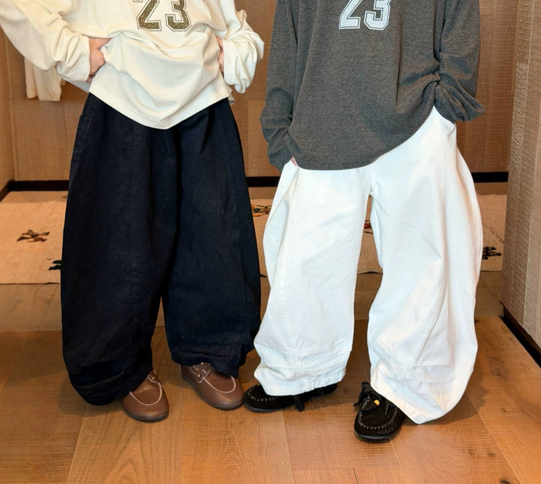 【90-160cm】(2色)純色百搭休閒彎刀褲