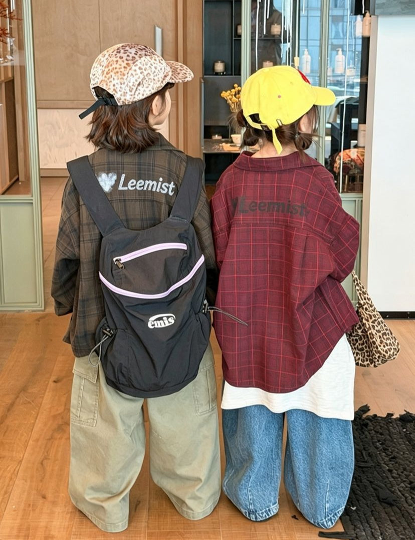 【90-160cm】(2色)寬鬆格子字母襯衫外套