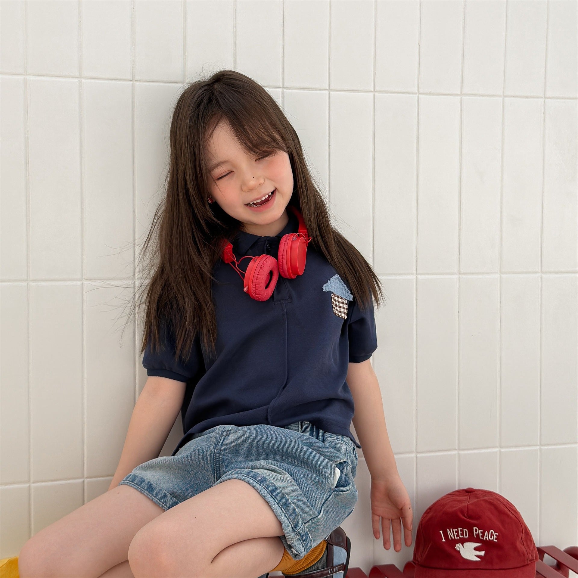 【80-130cm】韓版兔子貼布POLO短袖