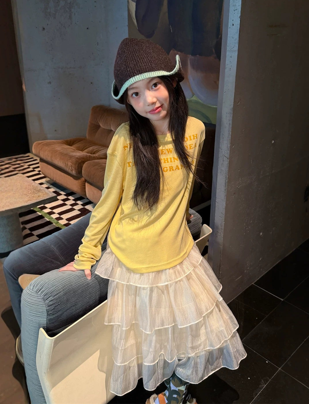 【100-160cm】(2色)字母印花彈力上衣