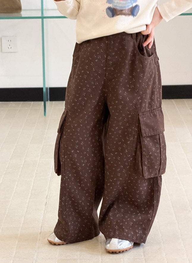 【100-170cm】꒰2色꒱甜酷風碎花工裝闊腿褲