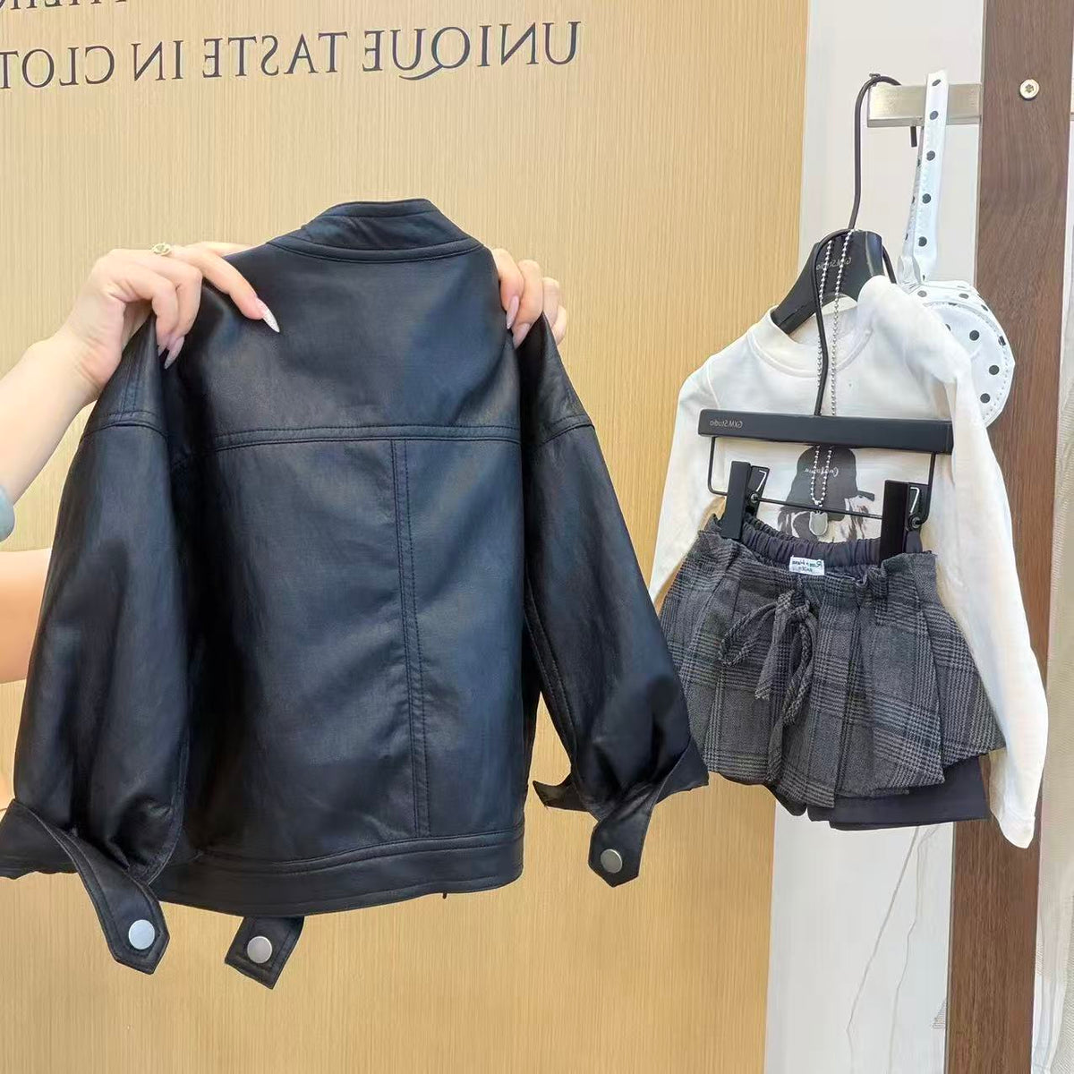 【90-150cm】時髦皮衣穿搭