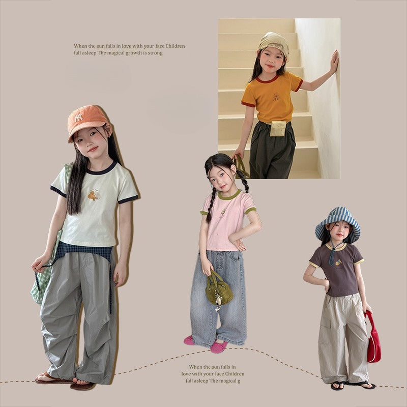 【100-170cm】日常時髦修身拼色卡通T