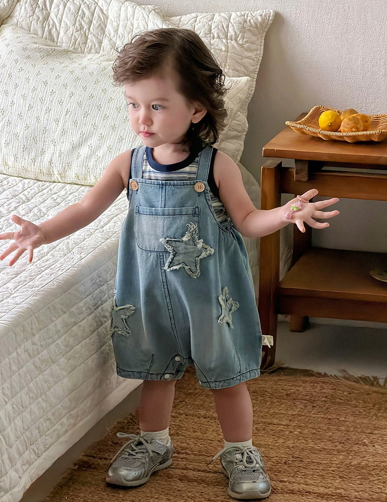【73-100cm】條紋無袖背心 | 牛仔星星吊帶褲