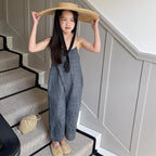 【80-130cm】(3色)格子闊腿吊帶褲