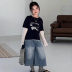 【120-160cm】疊穿針織兩件套上衣印花T