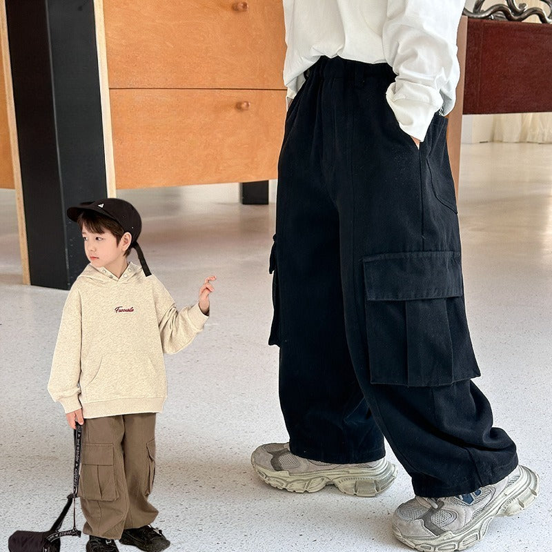 【100-170cm】水洗全棉帥氣口袋工裝褲