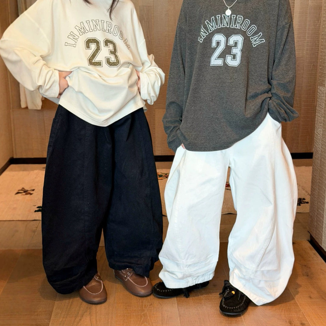 【90-160cm】(2色)純色百搭休閒彎刀褲