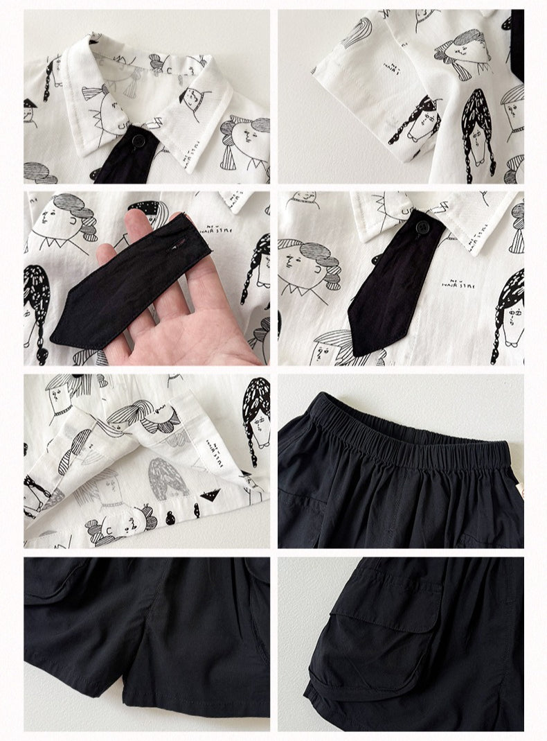 【73-110cm】滿印漫畫襯衫 | 工裝短褲