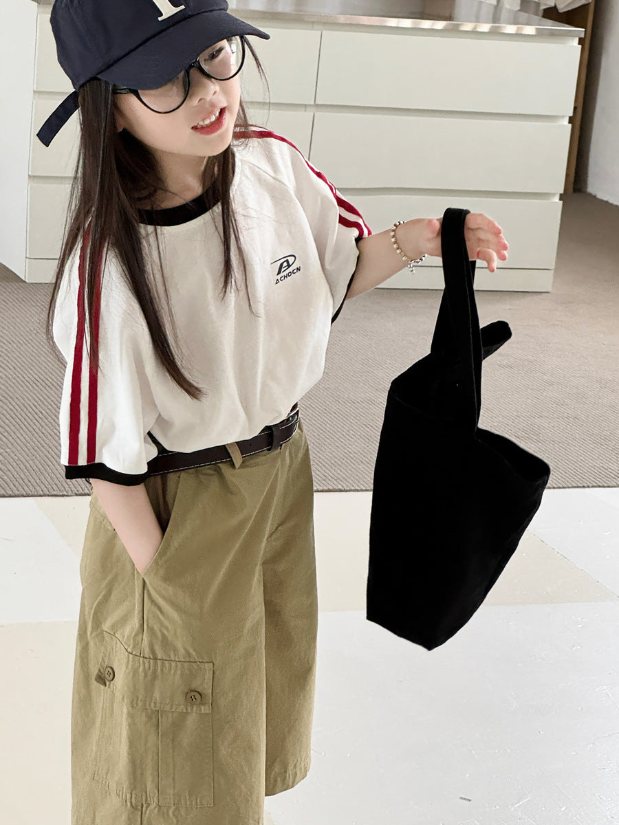 【100-150cm】美式復古條紋休閒T