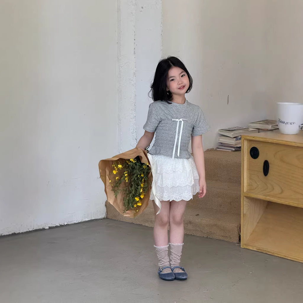 【120-160cm】韓版棉布花邊短裙(帶安全褲)