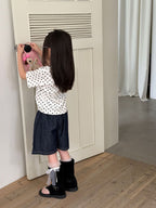 【100-160cm】韓版愛心波點短袖