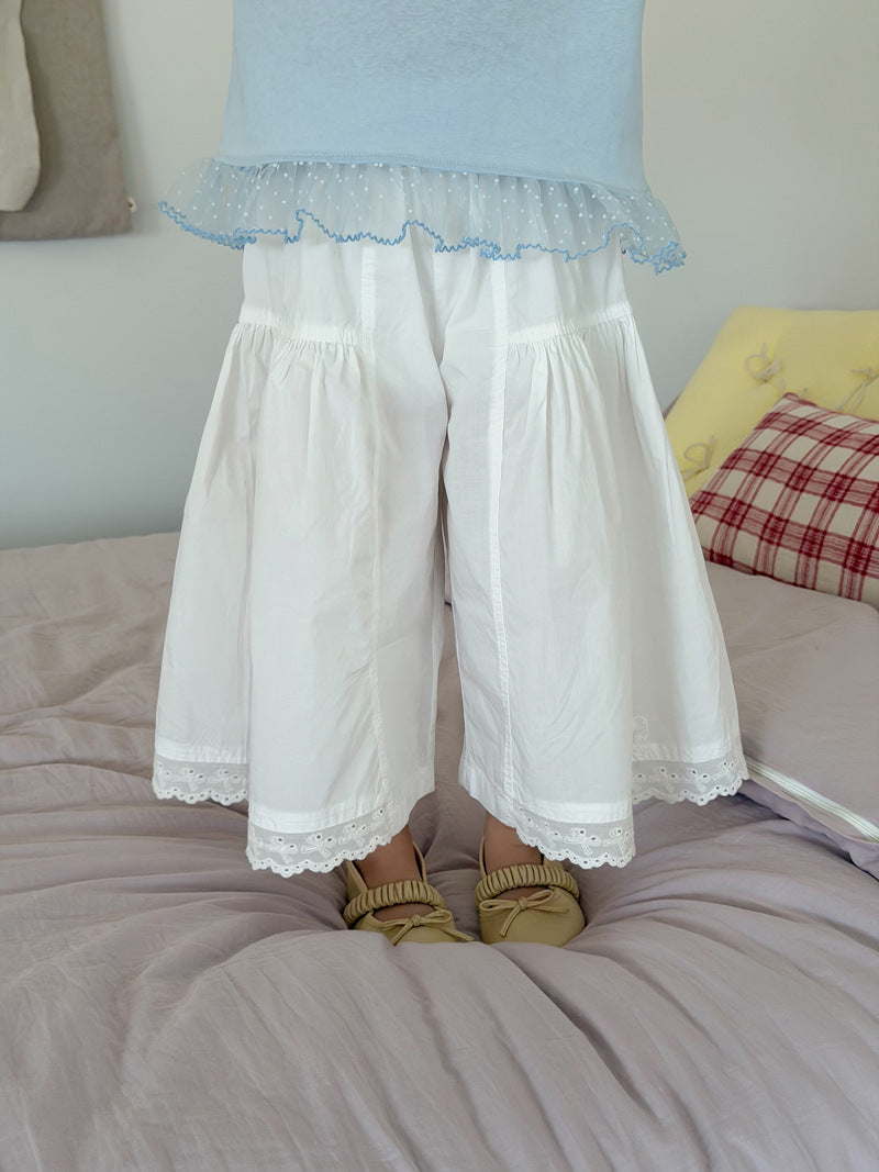 【90-140cm】韓版蕾絲花邊寬褲