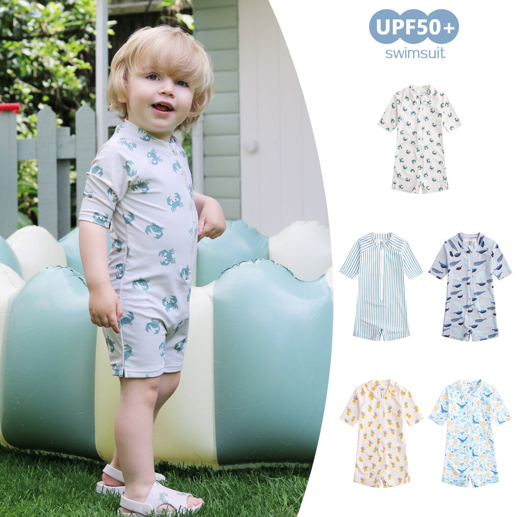 【80-130cm】UPF50+抗氯海洋系連身泳衣(贈泳帽)