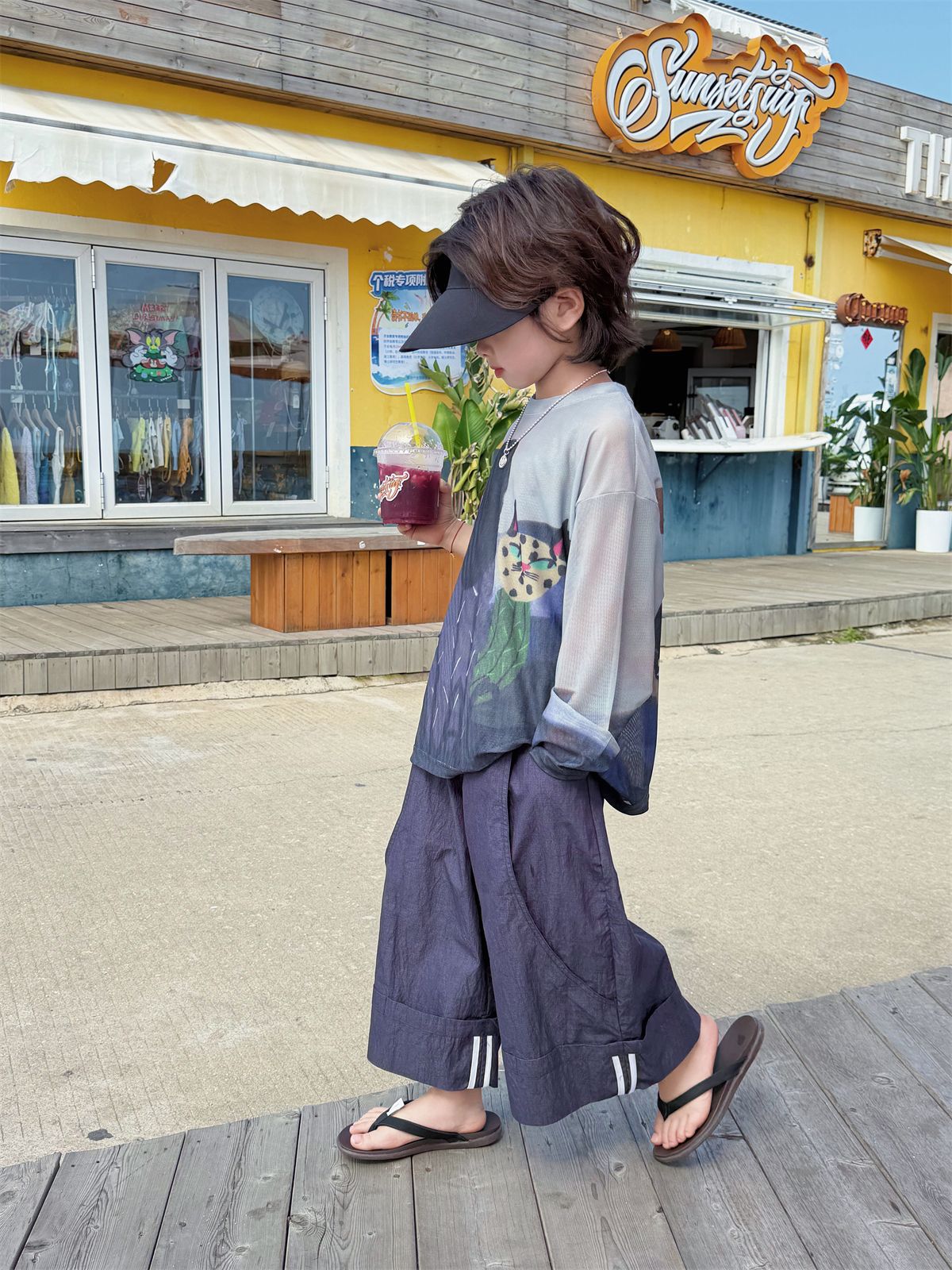 【100-160cm】冰絲網紗動物印花防曬長袖T