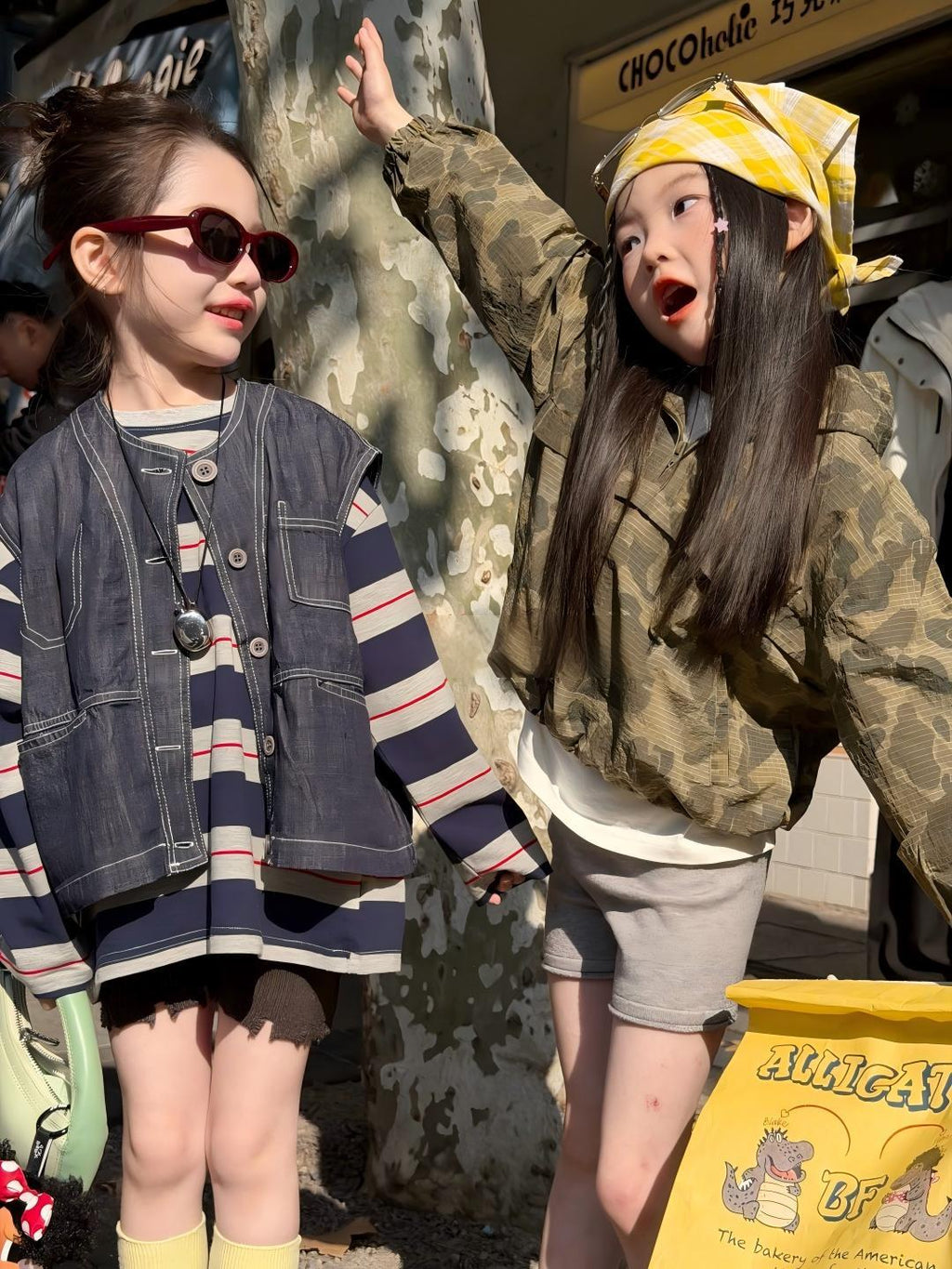 【90-140cm】寬鬆條紋T恤 | 牛仔馬甲 | 不規則針織短褲