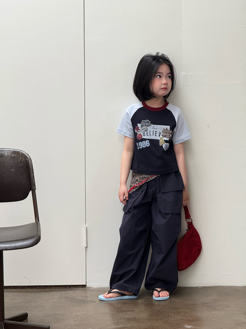 【120-160cm】插肩彈性印花T