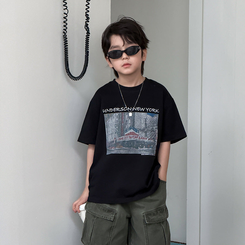 【100-170cm】全棉復古時髦T假日風涼爽上衣
