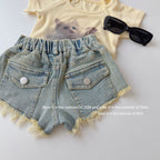 【90-150cm】復古毛邊包臀熱褲