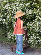 【100-170cm】蕾絲花邊格紋背心
