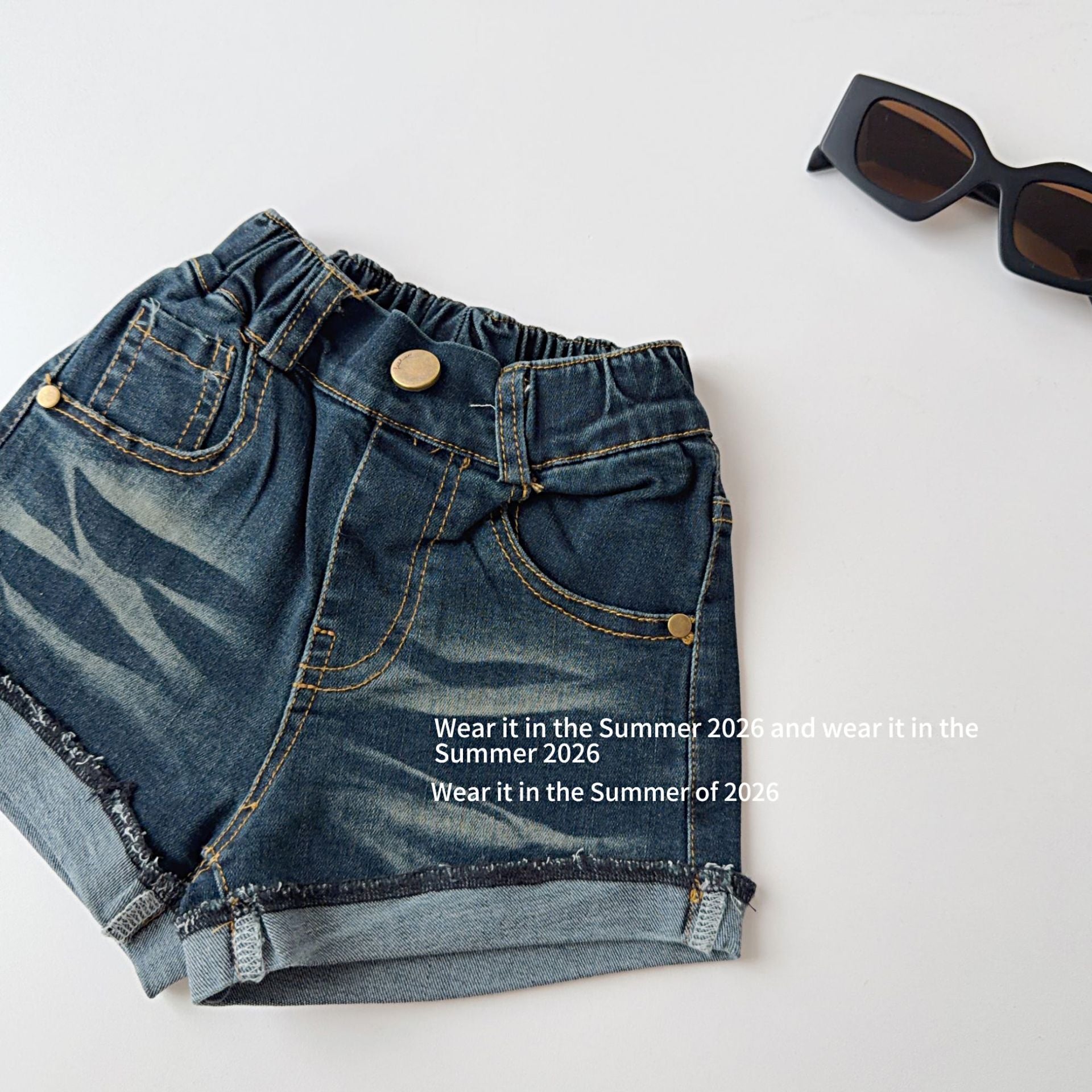 【90-150cm】y2k高腰辣妹牛仔短褲