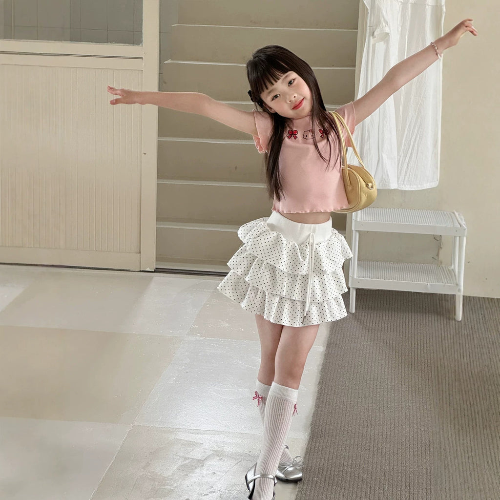 【100-150cm】美式辣妹復古印花木耳邊T