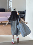 【100-170cm】休閒簡約日常撞色條紋背心裙