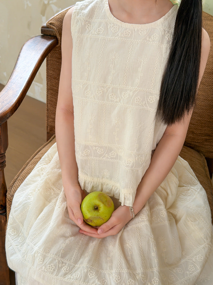 【100-170cm】療癒系奶白花刺繡套裝