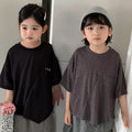 【80-140cm】棉麻不規則字母半袖T