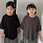 【80-140cm】棉麻不規則字母半袖T