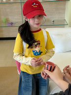 【100-160cm】韓版拼接米奇米妮假兩件上衣