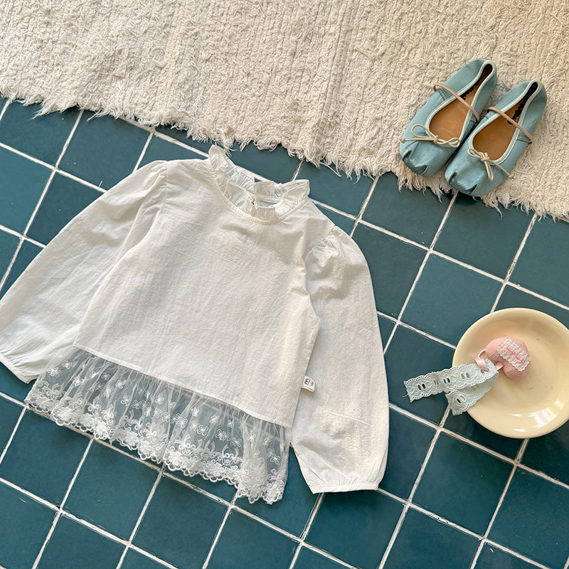 【90-140cm】小清新蕾絲花邊吊帶襯衫