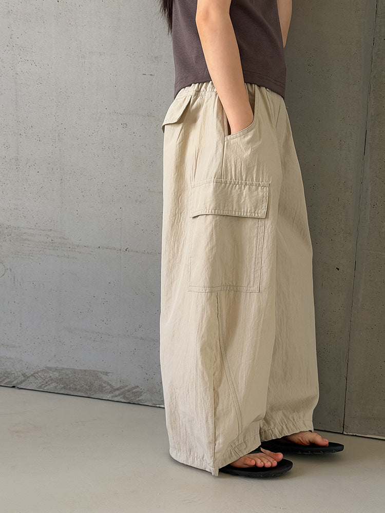 【100-170cm】3色-輕薄寬鬆口袋工裝休閒褲