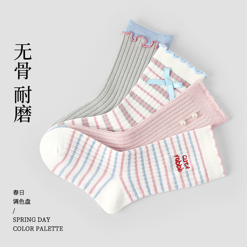 珍珠小兔中筒襪