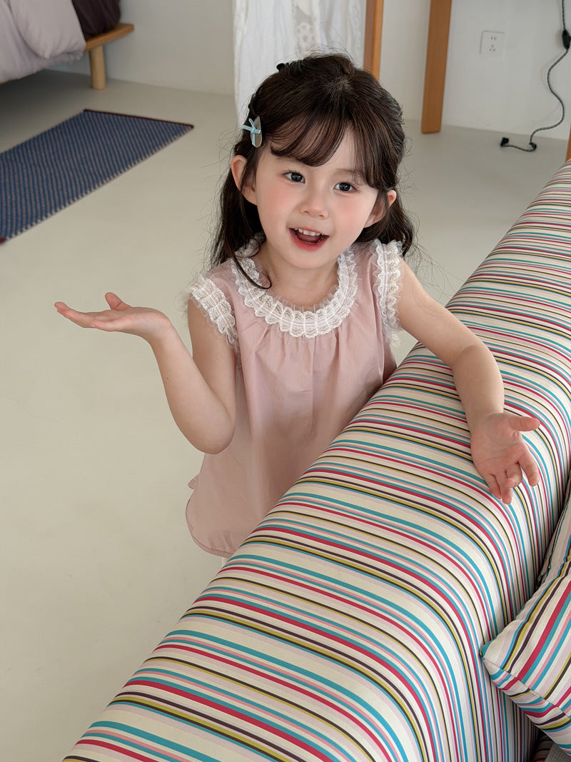 【90-140cm】韓版蕾絲花邊背心