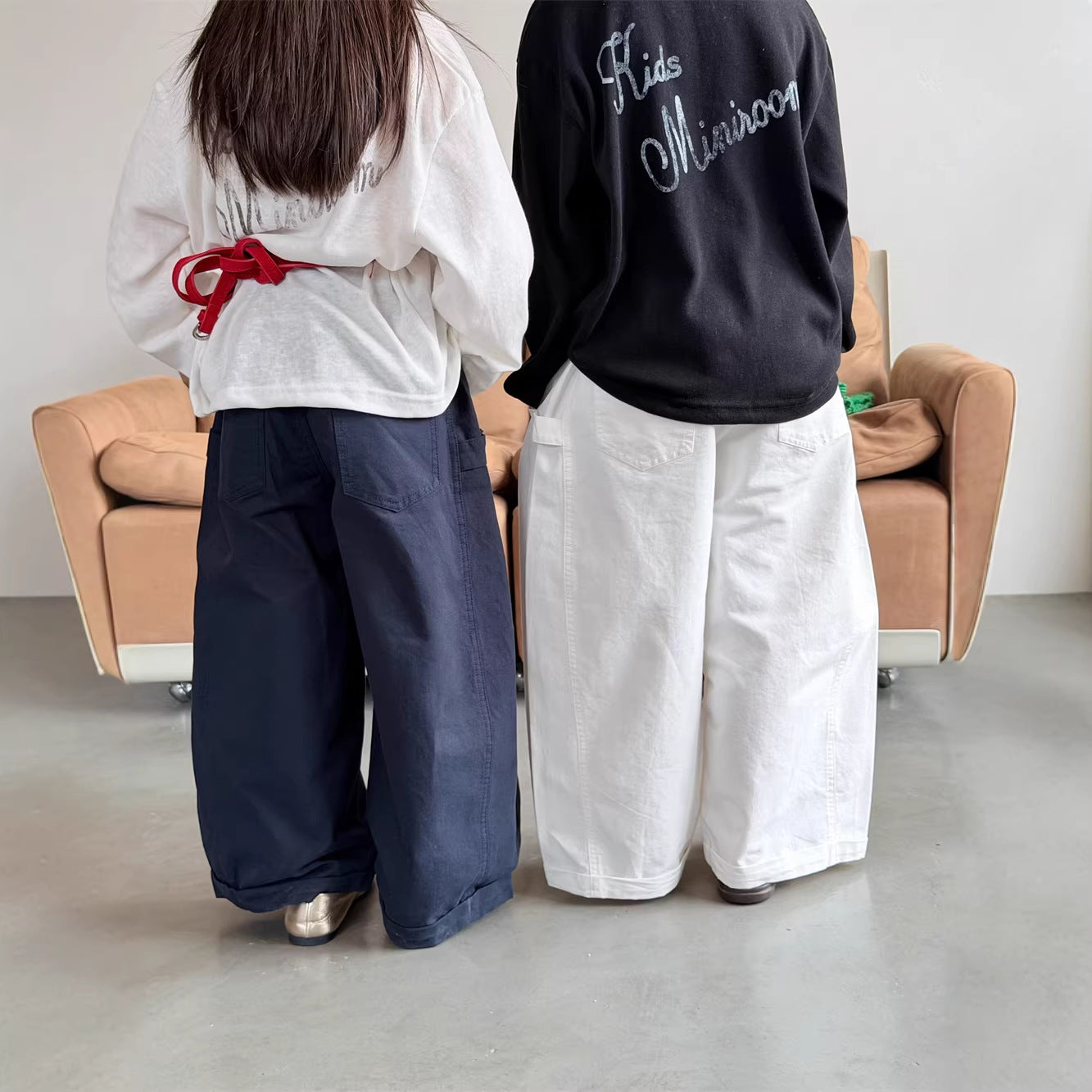 【90-150cm】韓版水洗棉直筒拼接休閒褲