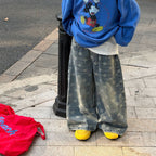 【90-160cm】設計感破洞水洗牛仔褲