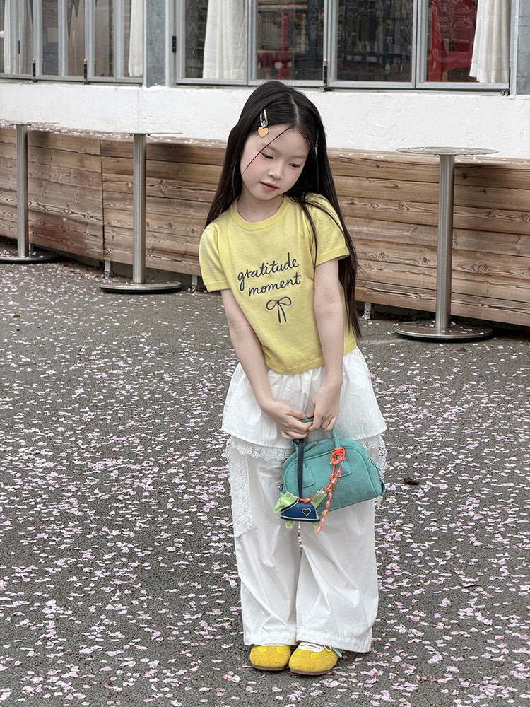 【100-170cm】韓版可愛刺繡字母蝴蝶結T