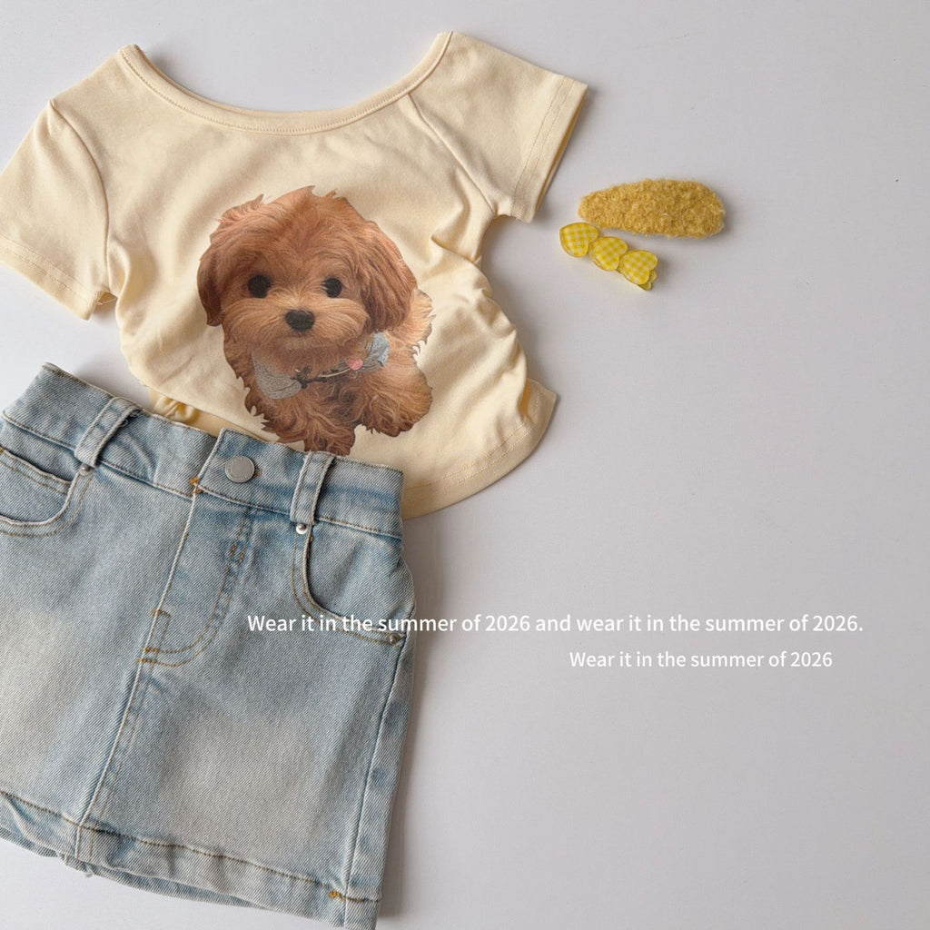 【90-160cm】可愛狗狗抓皺印花T
