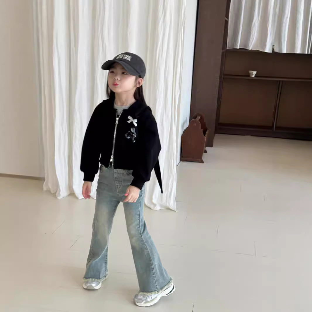 【90-150cm】復古毛邊牛仔喇叭褲