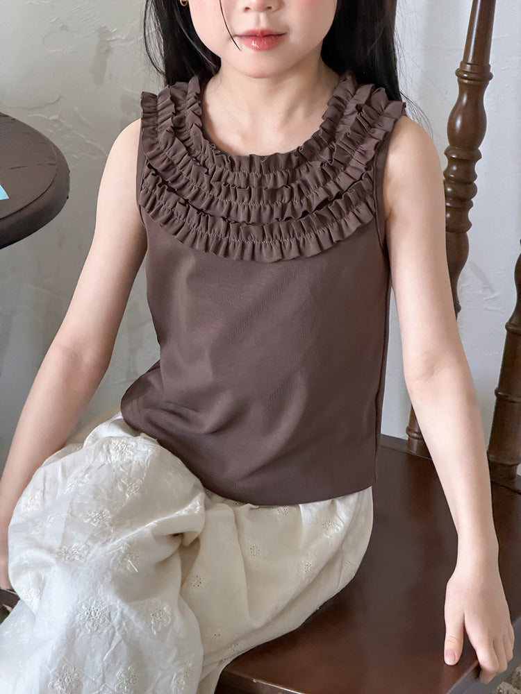 【100-170cm】親膚法式多層木耳邊甜妹背心