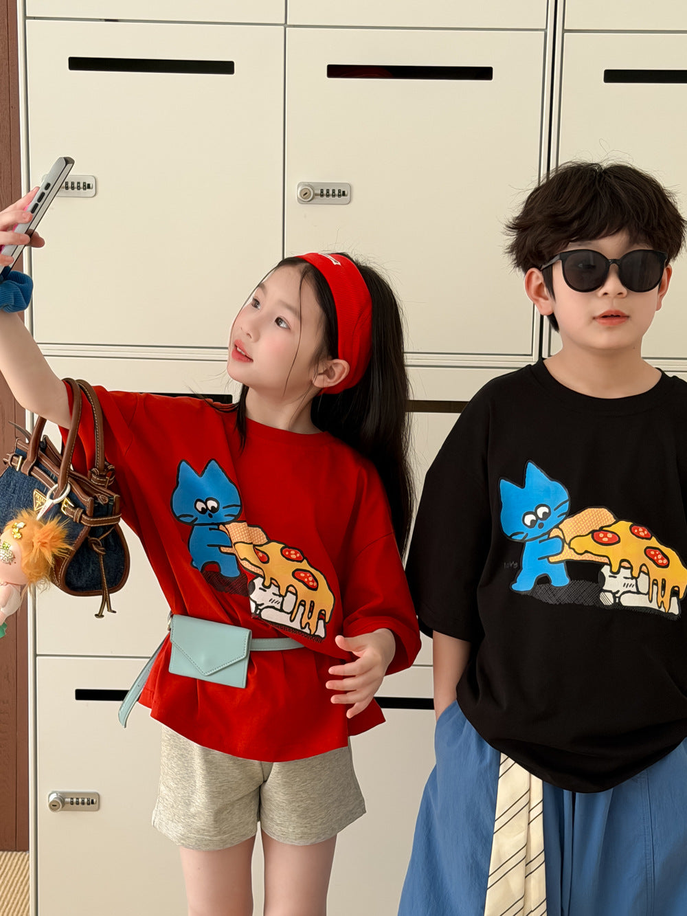 【100-160cm】韓版卡通pizza印花短袖