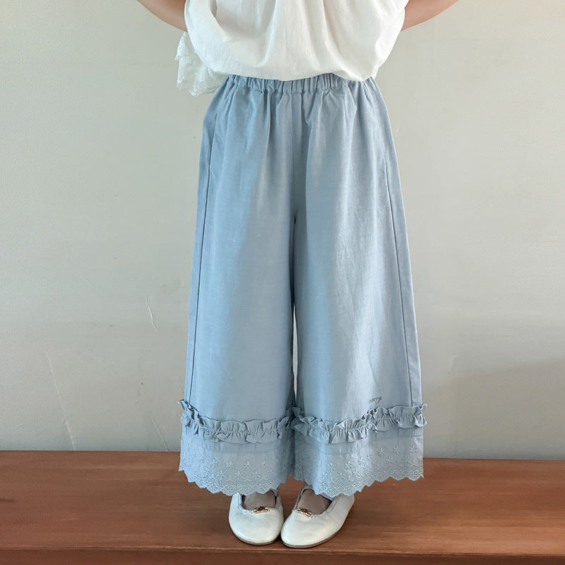【100-160cm】精緻蕾絲娃娃衫 | 花邊褲