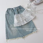 【90-150cm】韓版休閒牛仔褲(附波點屁簾)