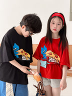 【100-160cm】韓版卡通pizza印花短袖