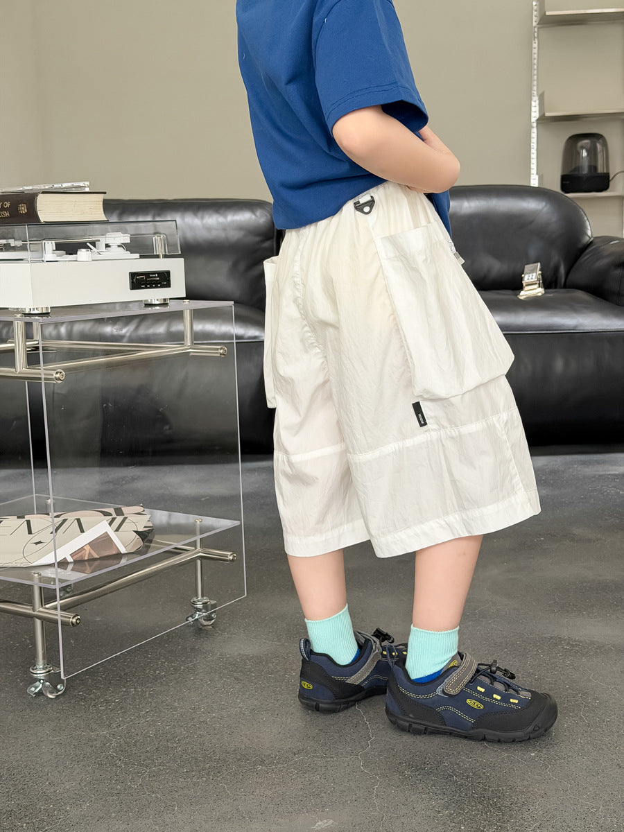 【100-170cm】速乾涼爽字母工裝五分褲