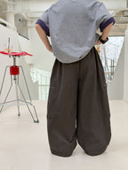 【100-170cm】(3色)山系休閒水洗棉寬鬆拼接口袋彎刀褲